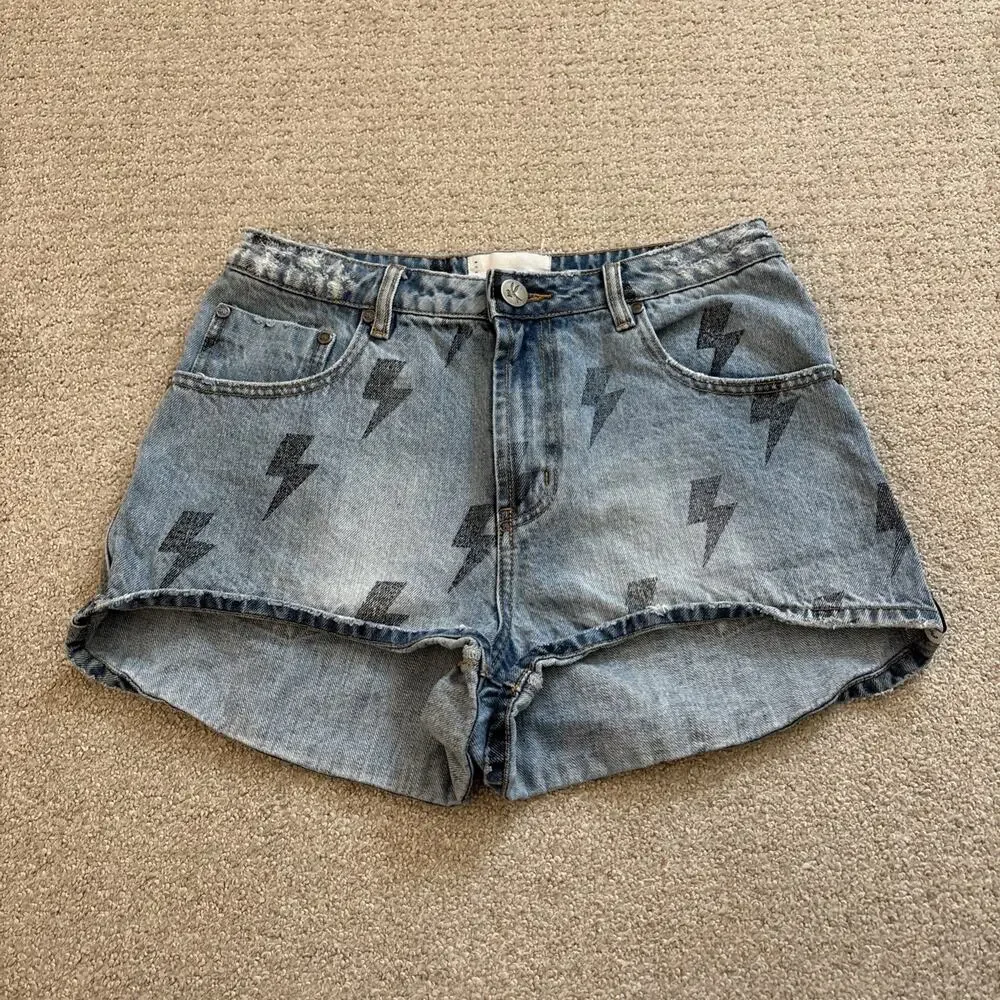 One Teaspoon High Waist Bonita Lightning Bolt High Rise Mom Denim Short Sz 29 - Picture 1 of 9